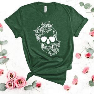 Floral Skull Skeleton Halloween Tee Shirt